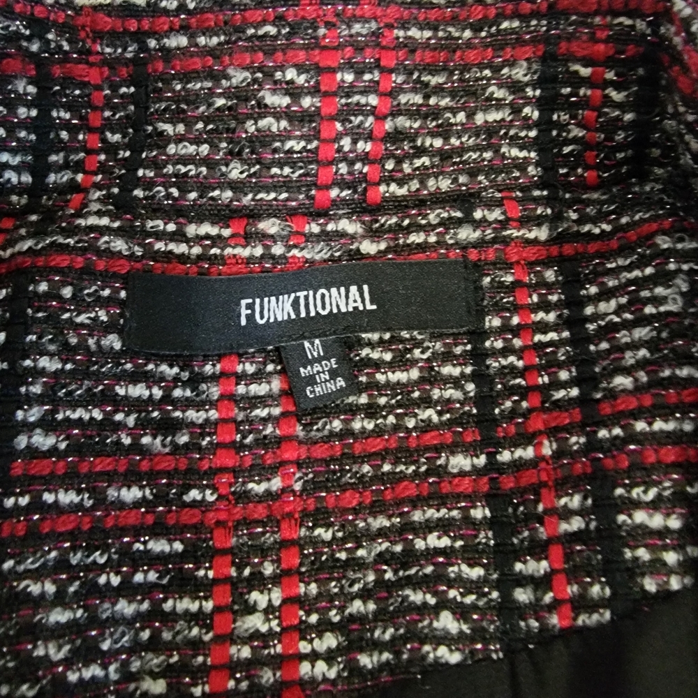 Funktional Plaid Punk Moto Leather Tweed Jacket M - Picture 3 of 4